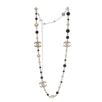 Chanel Pearl Bead Enamel CC Long Necklace Black Gold 3 of 5