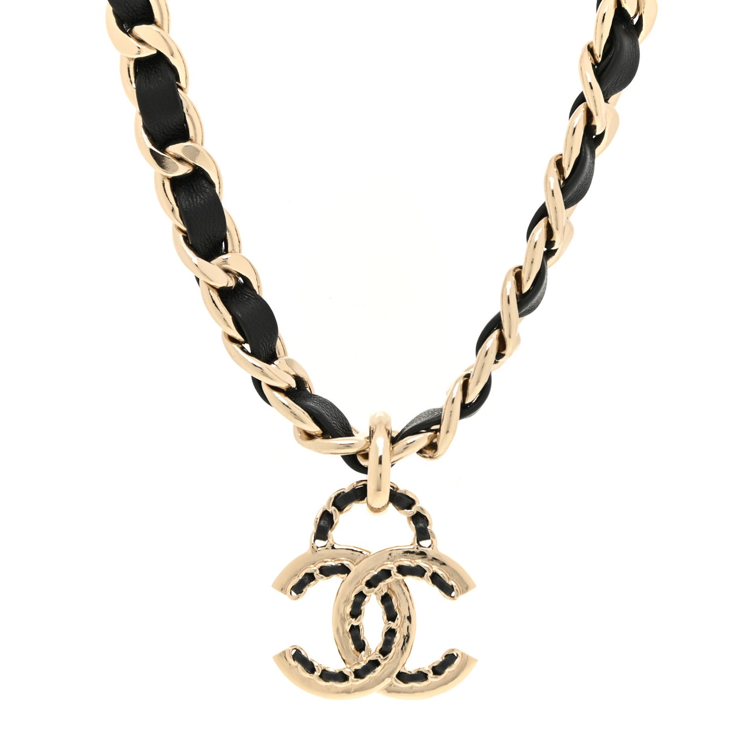 Metal Lambskin CC Choker Necklace Black Gold