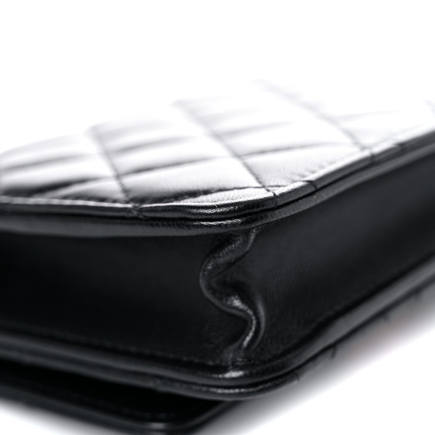 Lambskin Quilted Trendy CC Wallet On Chain WOC Black