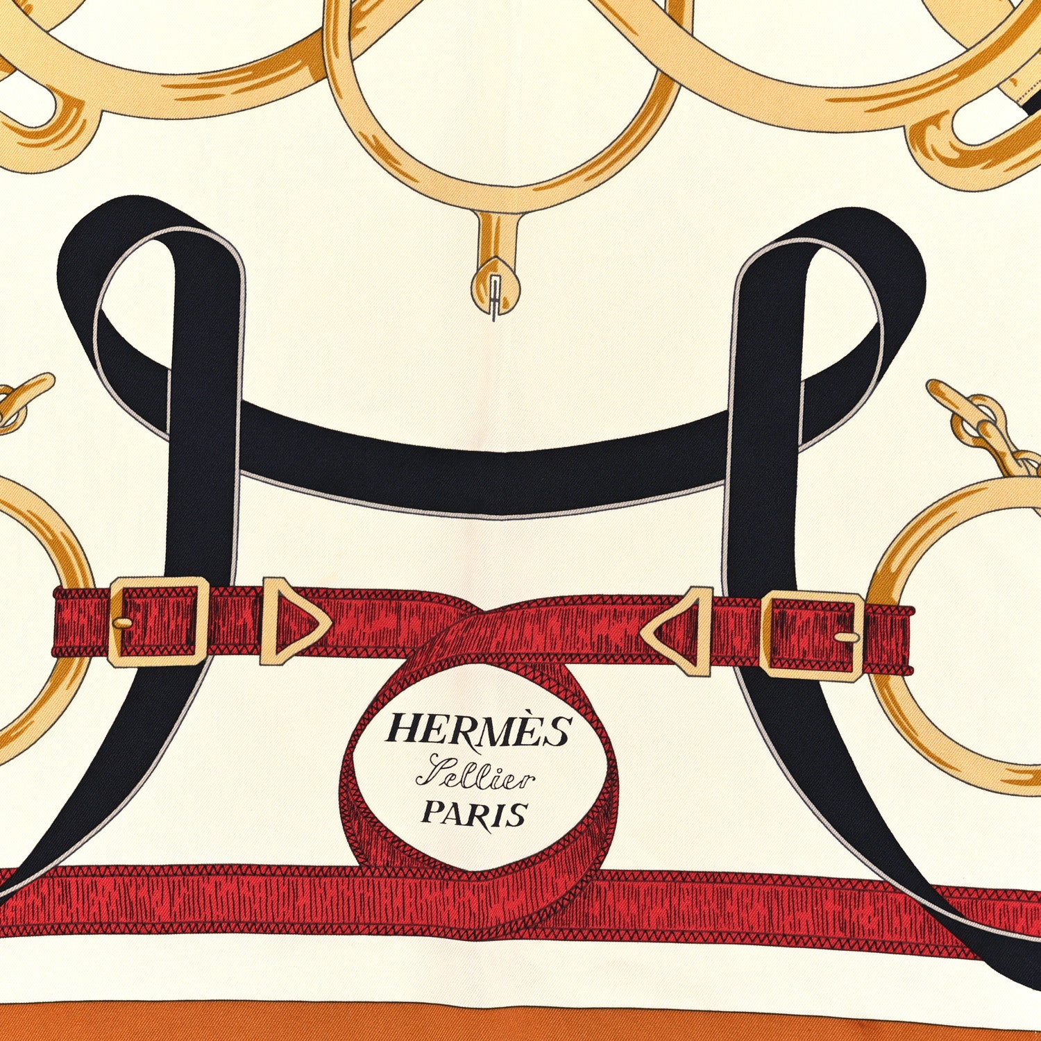 Hermes Silk Eperon D'Or Forever Scarf 90 Caramel Creme Or 2 of 3