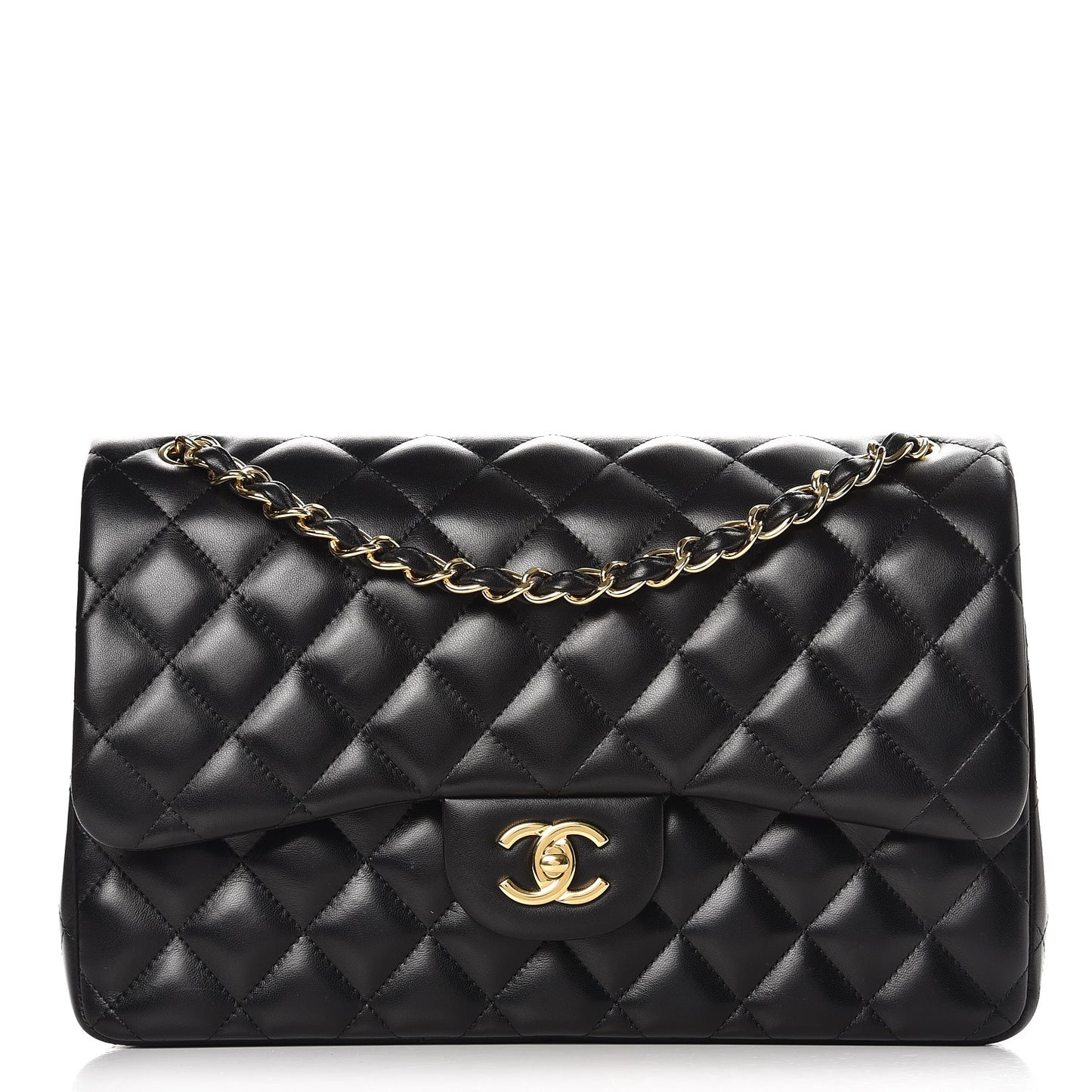 Lambskin Quilted Jumbo Double Flap Black