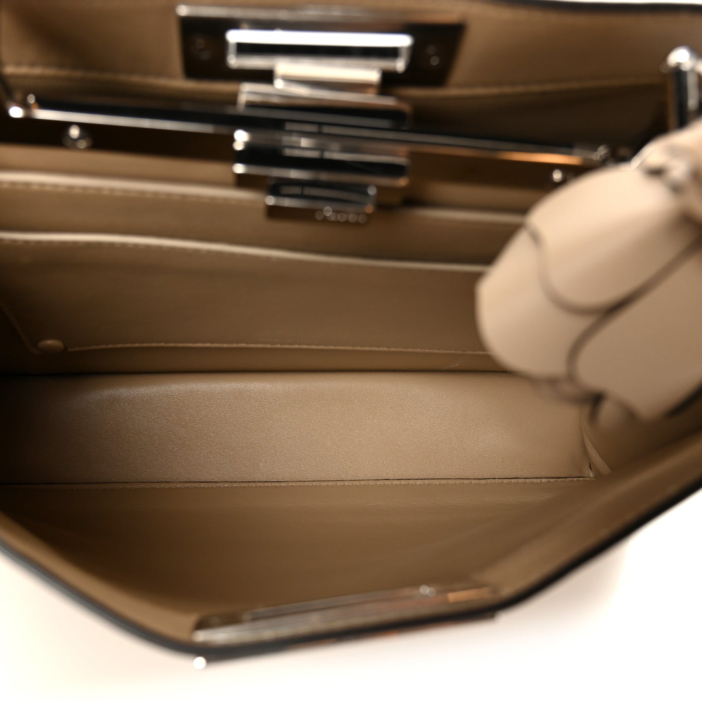 Shiny Calfskin Flower Medium Peekaboo I SEE U Satchel Beige Amido