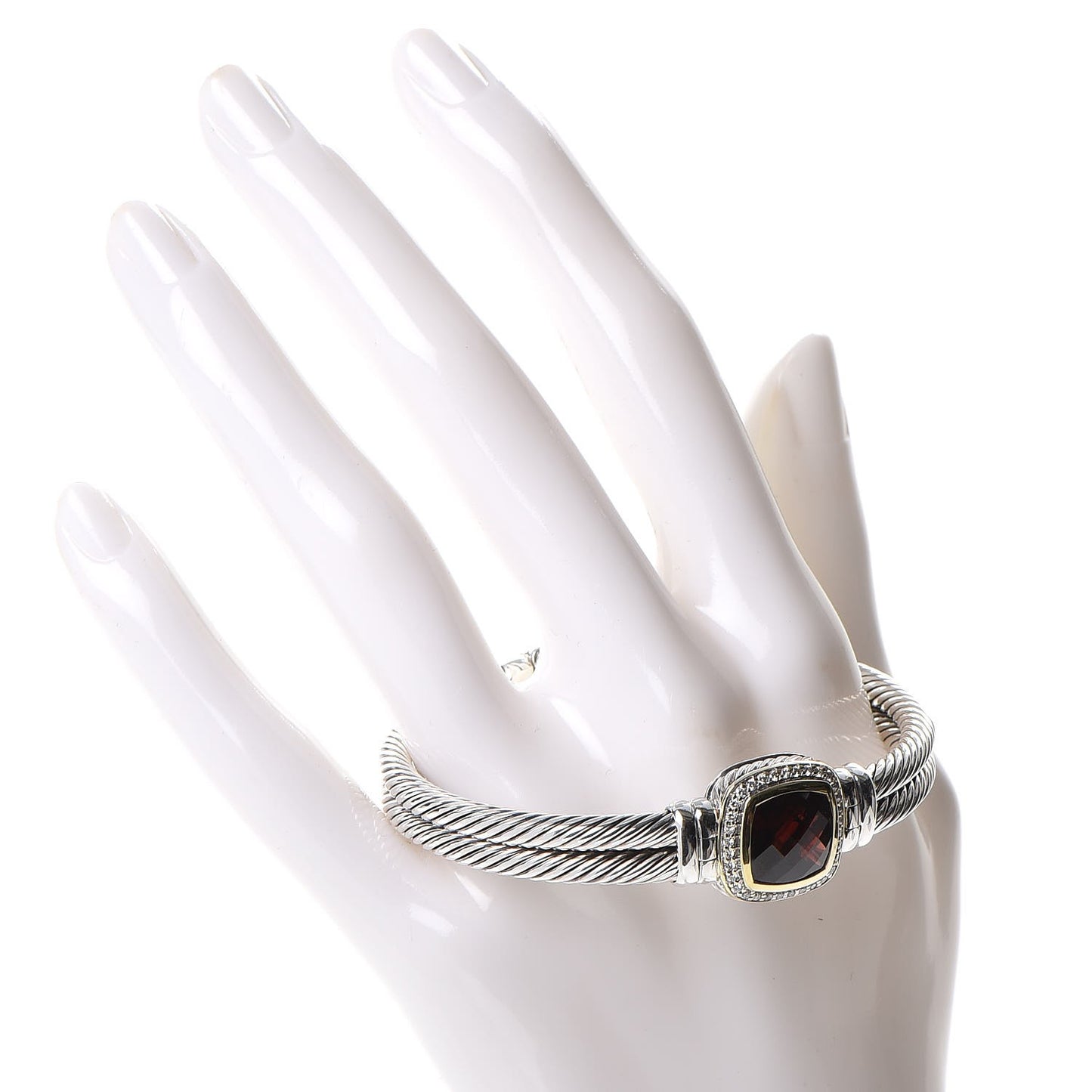 Sterling Silver 18K Yellow Gold Diamond Garnet 11mm Albion Double Cable Bracelet
