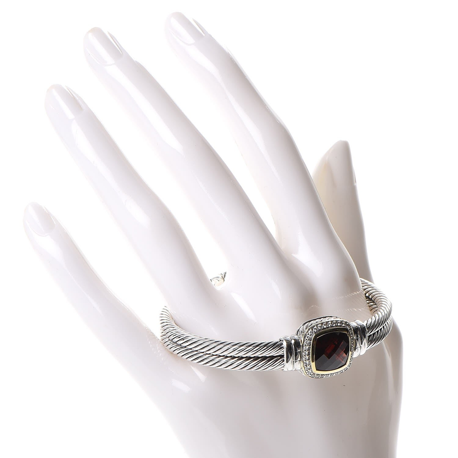 David Yurman Sterling Silver 18K Yellow Gold Diamond Garnet 11mm Albion Double Cable Bracelet 2 of 5