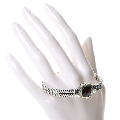 David Yurman Sterling Silver 18K Yellow Gold Diamond Garnet 11mm Albion Double Cable Bracelet 2 of 5