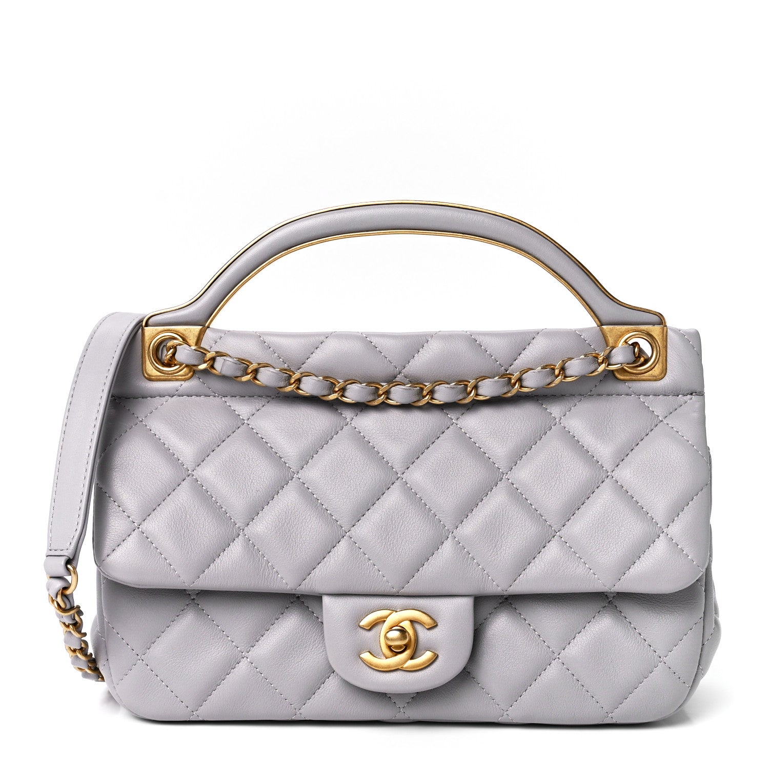 Chanel Calfskin Quilted Small Lady Handle Clutch With Chain Grey 1 of 13