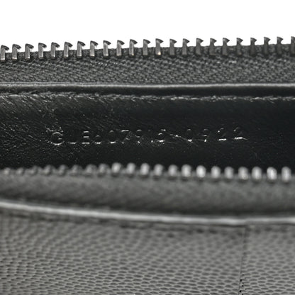 Saint Laurent Grain De Poudre Matelasse Chevron Monogram Fragments Zippered Card Case Black 7 of 8