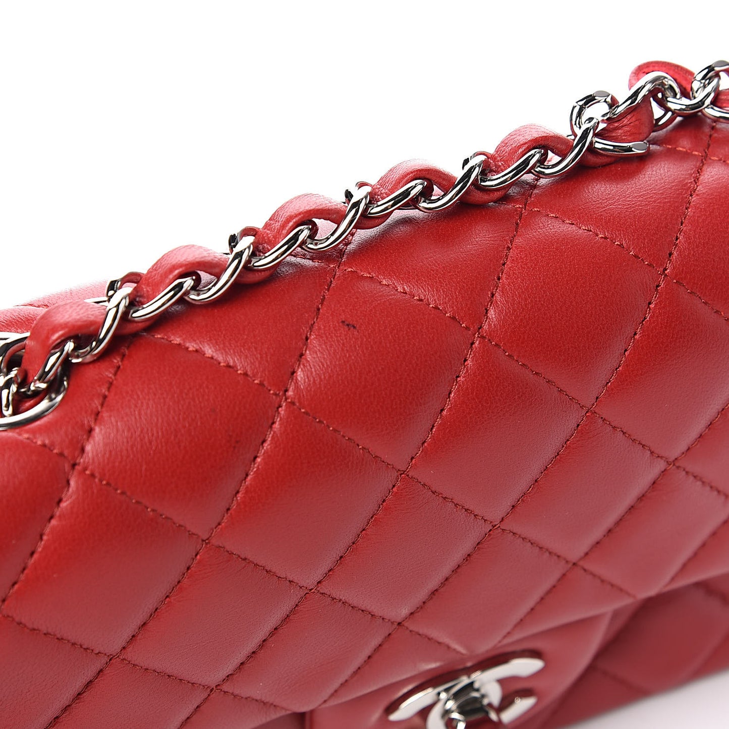 Lambskin Quilted Mini Rectangular Flap Red