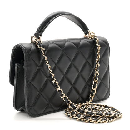 Chanel Lambskin Quilted Flap Phone Holder With Chain Black 3 of 11