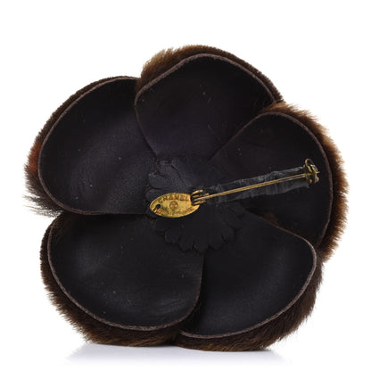 Chanel Rabbit Fur Camellia Brooch Pin Brown 3 of 5