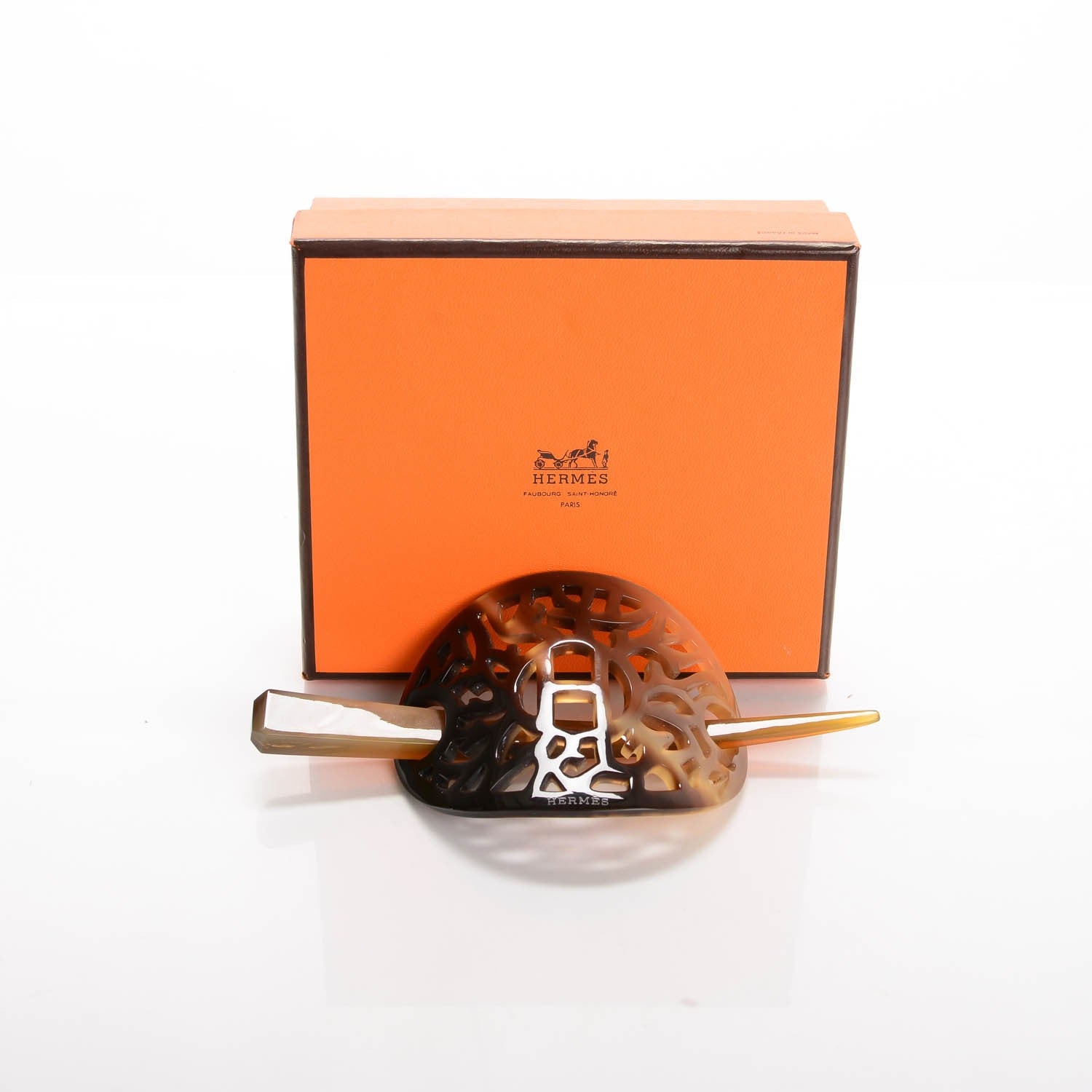 Hermes Buffalo Horn Curved Rocaille Hair Barette Natural 5 of 5