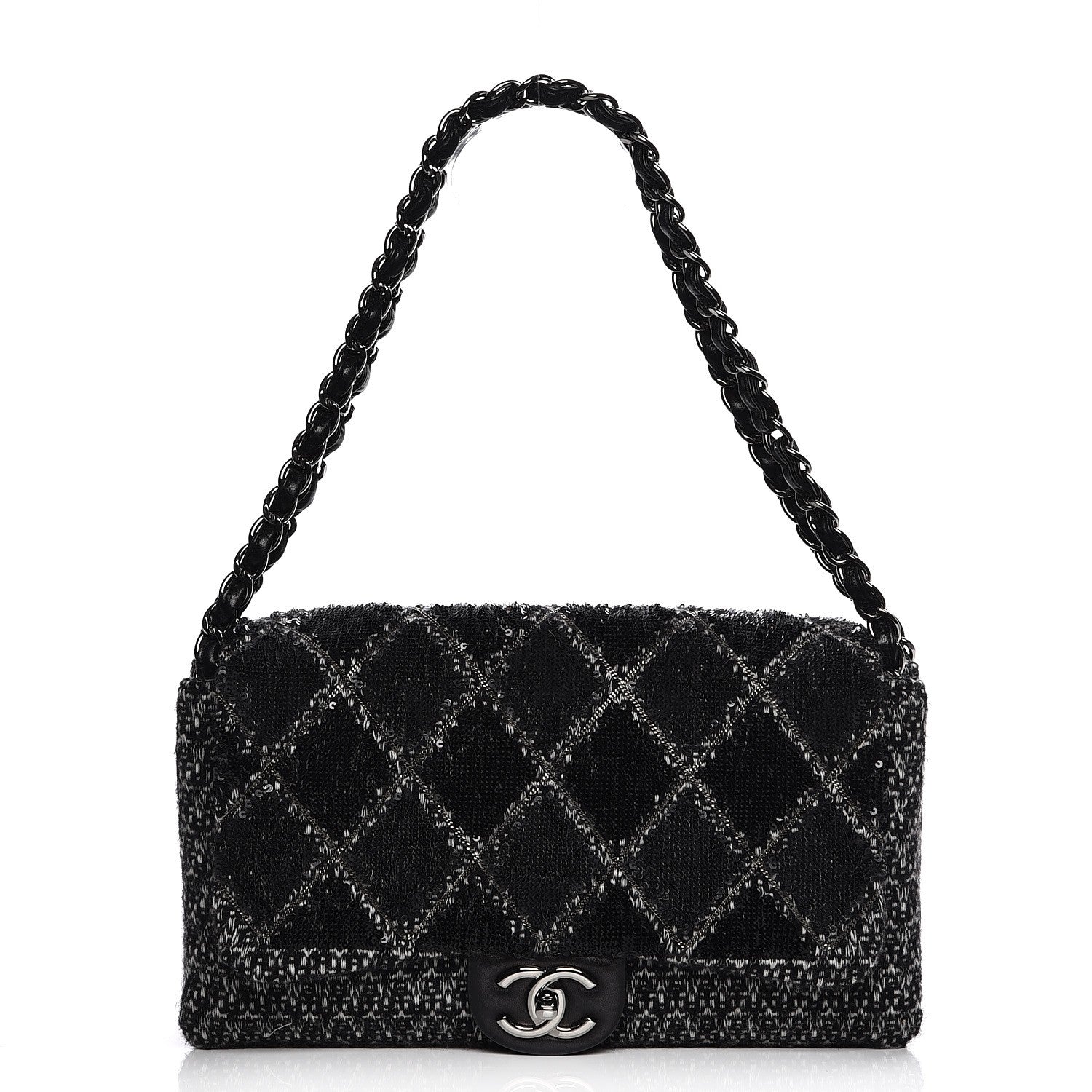 Chanel Sequin Tweed Icons Large Accordion 3 Flap Black 1 of 7