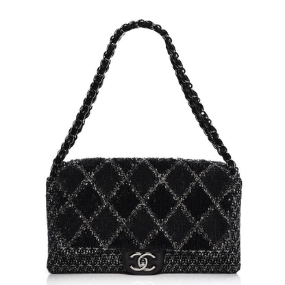 Chanel Sequin Tweed Icons Large Accordion 3 Flap Black 1 of 7
