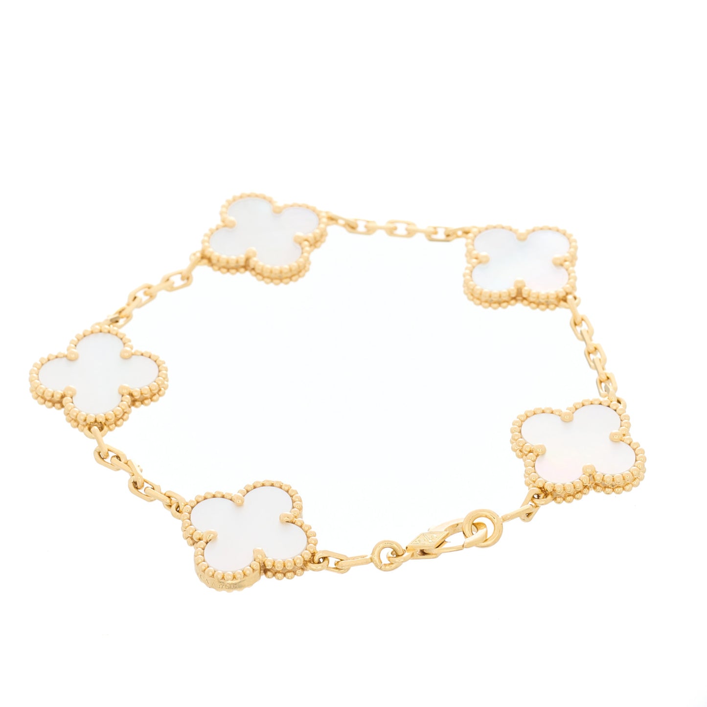 18K Yellow Gold Mother of Pearl 5 Motifs Vintage Alhambra Bracelet