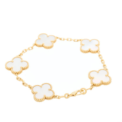 Van Cleef & Arpels 18K Yellow Gold Mother of Pearl 5 Motifs Vintage Alhambra Bracelet 2 of 4