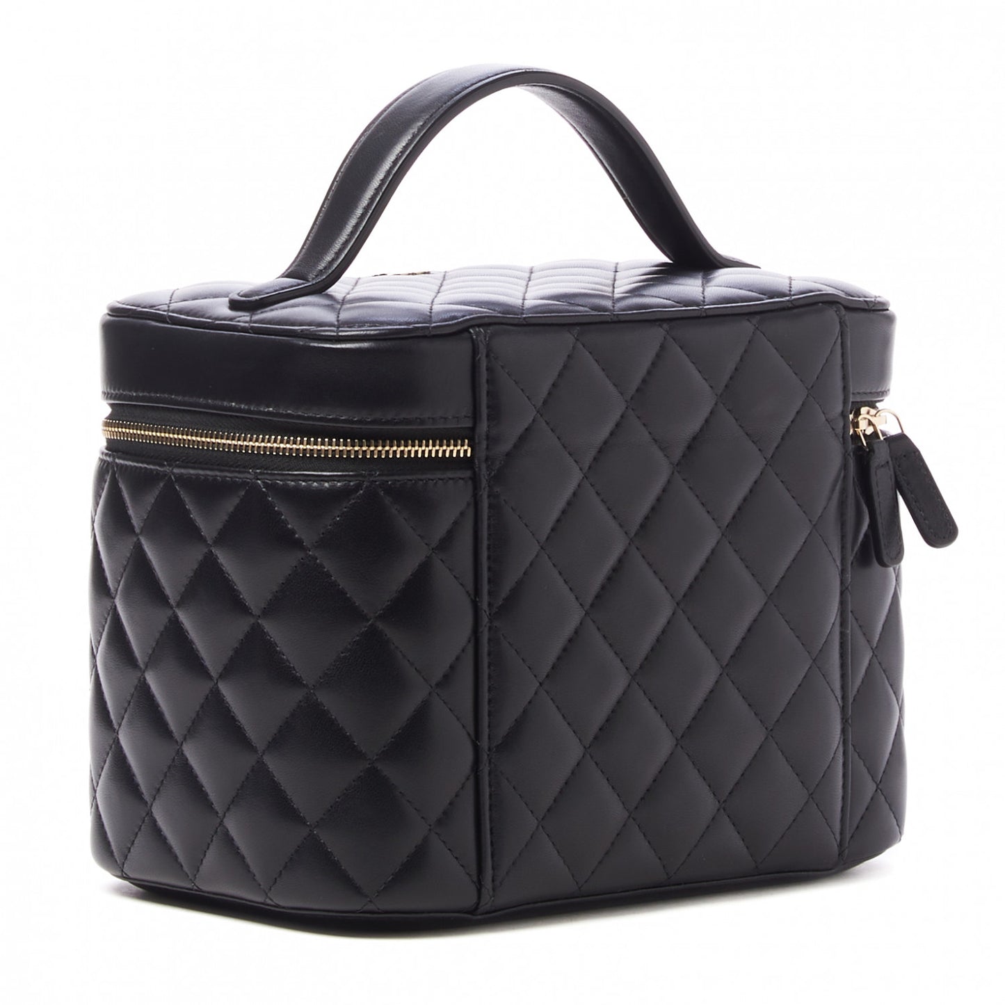 Lambskin Quilted Large Vanity Pouch Black