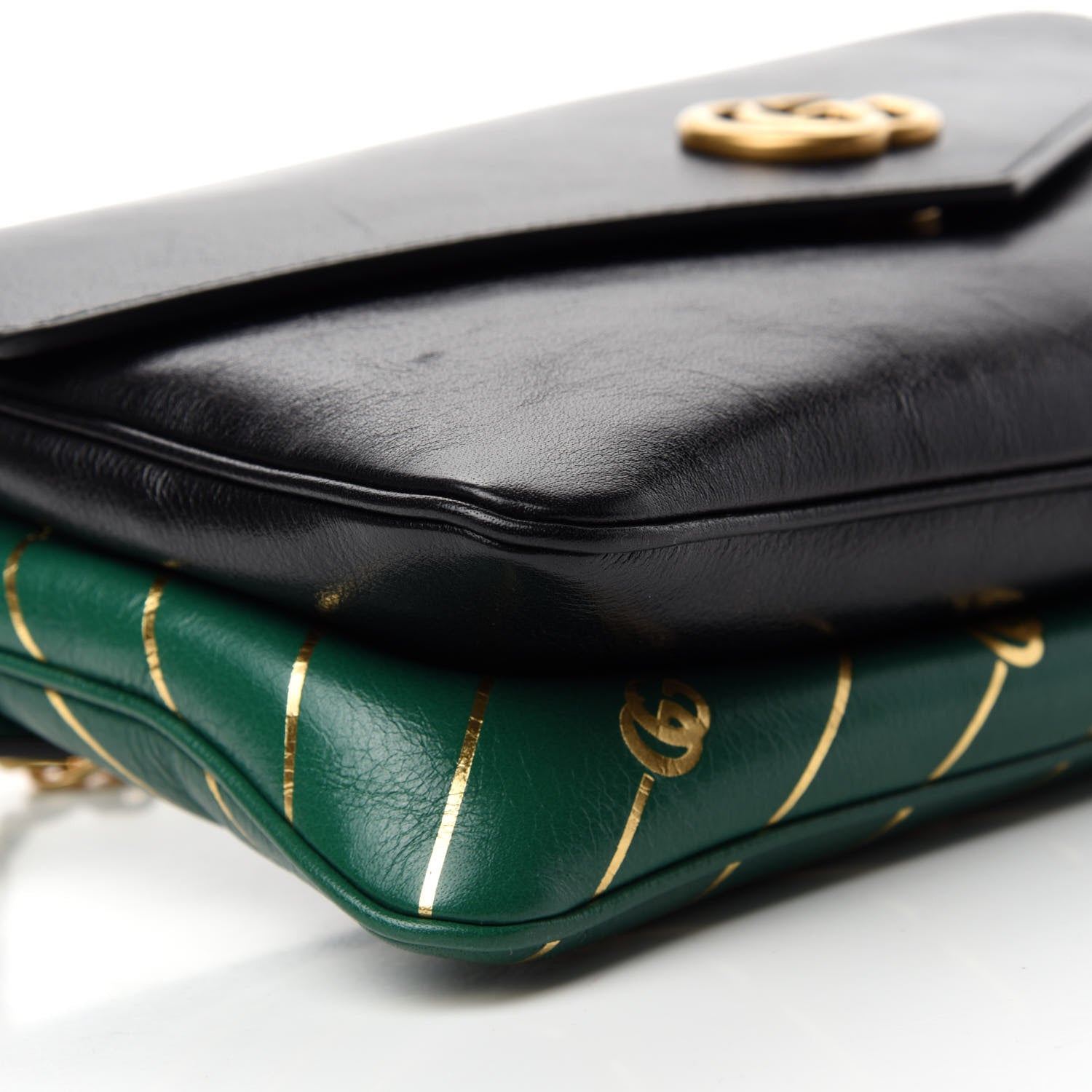 Gucci Calfskin Diagonal GG Medium Thiara Double Envelope Shoulder Bag Emerald Green Black 7 of 11