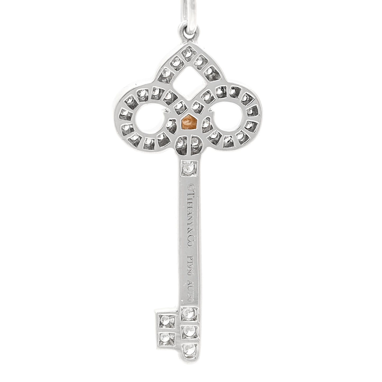 Platinum 18K Rose Gold Pink Diamond Fleur De Lis Key Pendant Necklace