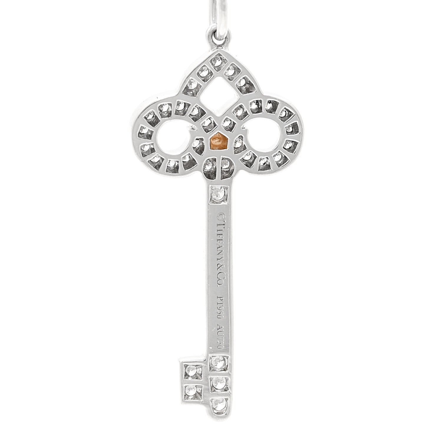 Tiffany Platinum 18K Rose Gold Pink Diamond Fleur De Lis Key Pendant Necklace 4 of 5