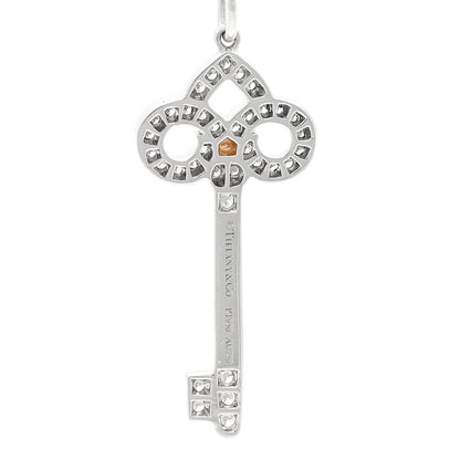 Tiffany Platinum 18K Rose Gold Pink Diamond Fleur De Lis Key Pendant Necklace 4 of 5