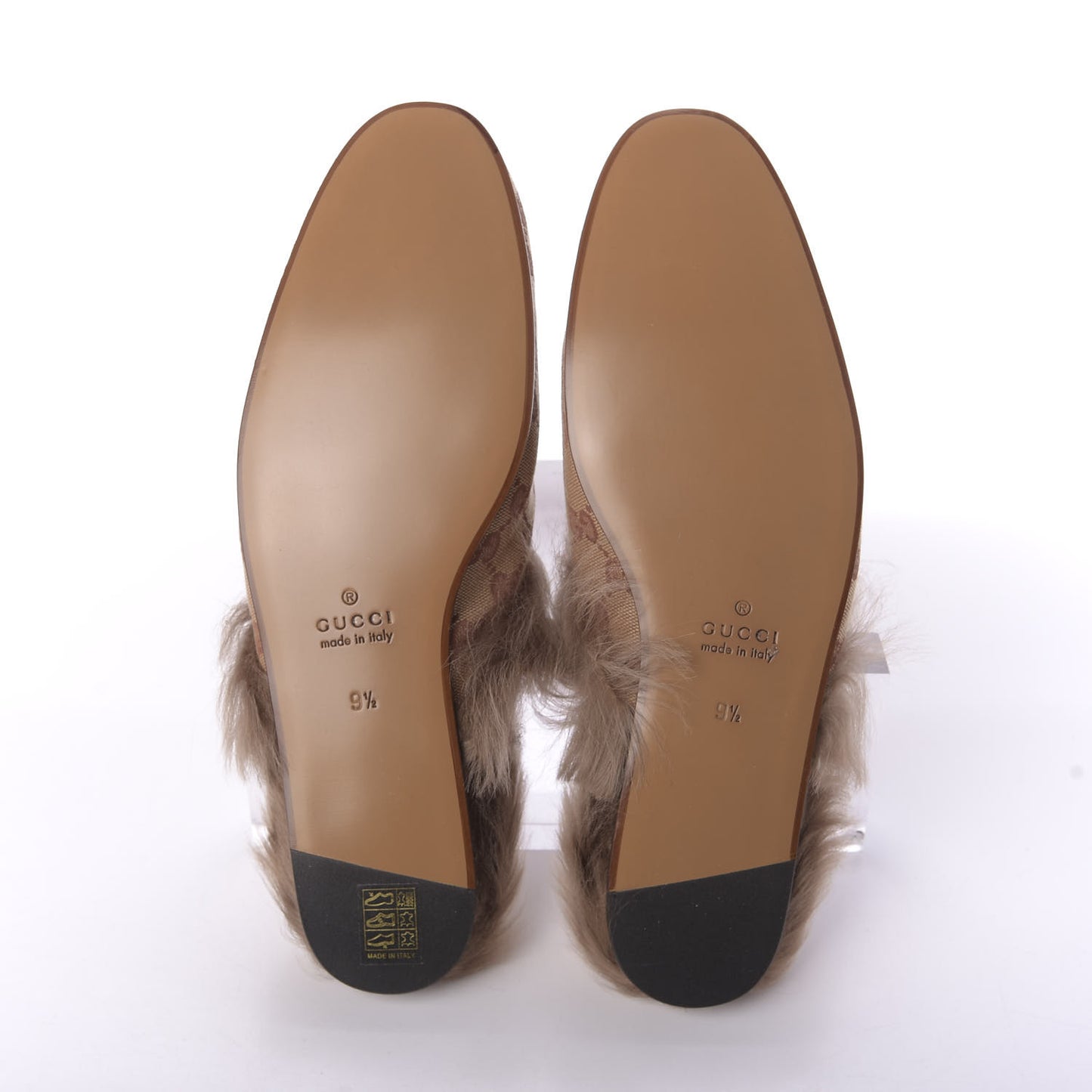 GG Monogram Fur Mens Princetown Slippers 9.5 Beige Ruggine Rust