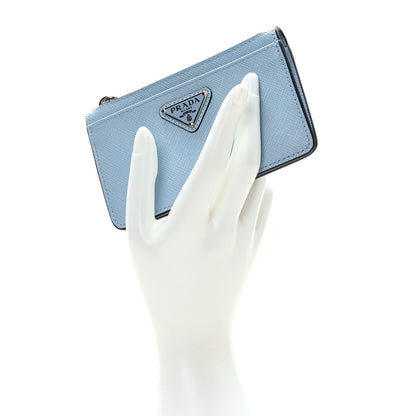 Prada Saffiano Triangle Zip Card Holder Celeste 2 of 8
