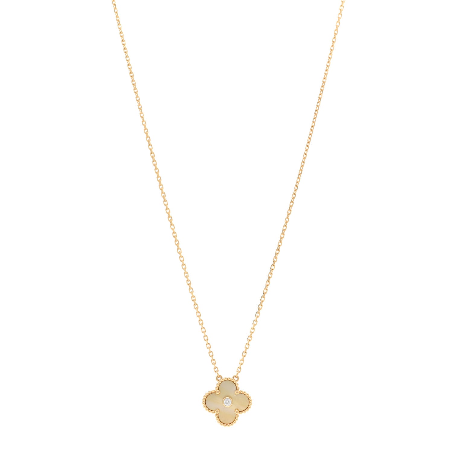 Van Cleef & Arpels 18K Yellow Gold Diamond Yellow Mother of Pearl Vintage Alhambra Pendant Necklace 1 of 4