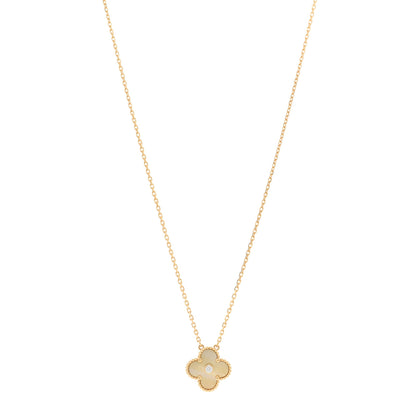 Van Cleef & Arpels 18K Yellow Gold Diamond Yellow Mother of Pearl Vintage Alhambra Pendant Necklace 1 of 4