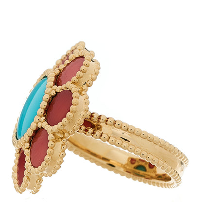 Van Cleef & Arpels 18K Yellow Gold Coral Turquoise Paquerette Ring 54 7 3 of 6