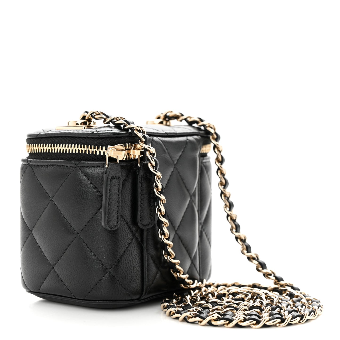 Lambskin Quilted Mini Vanity Case With Chain Black
