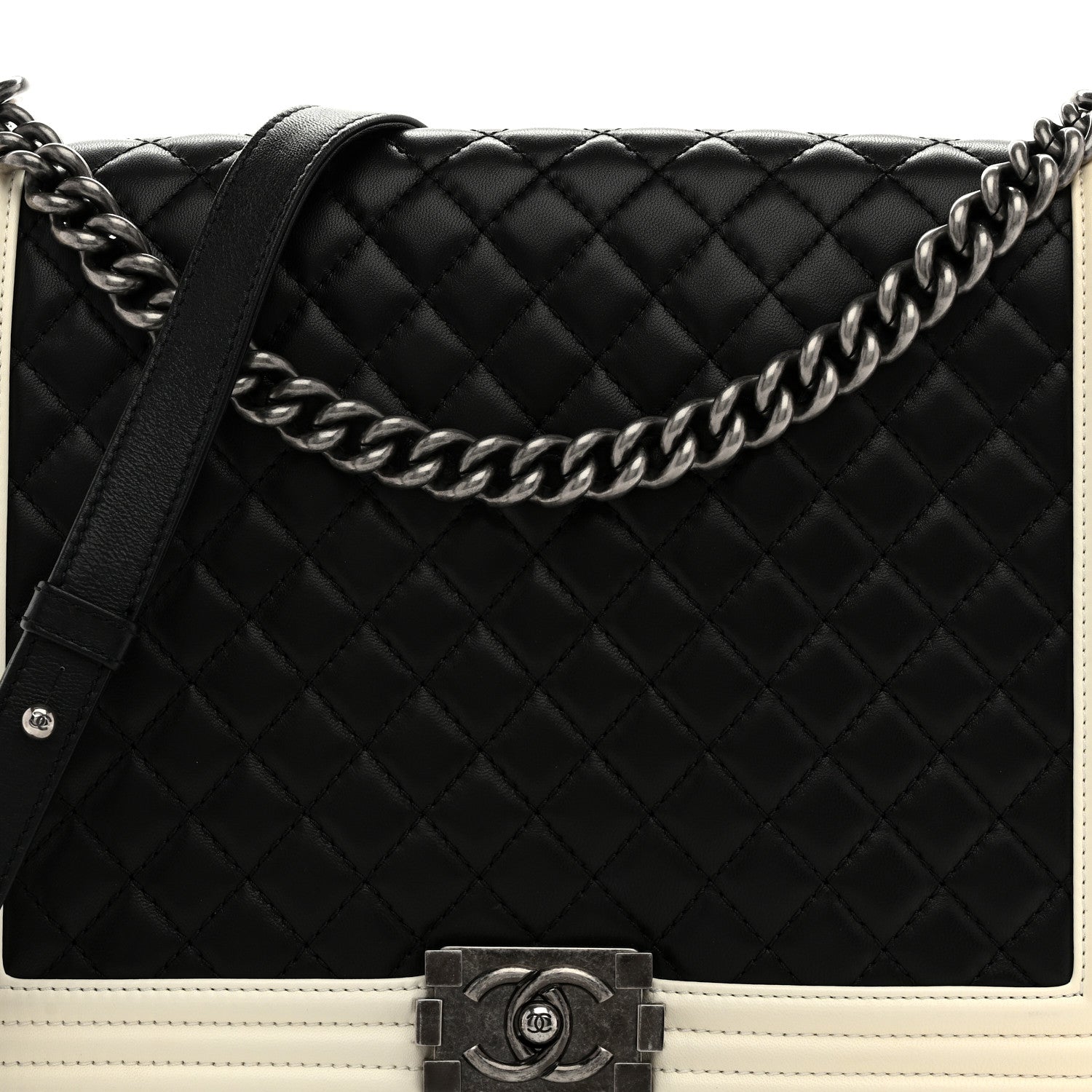 Chanel Lambskin Quilted Large Boy Flap Black White 8 of 13