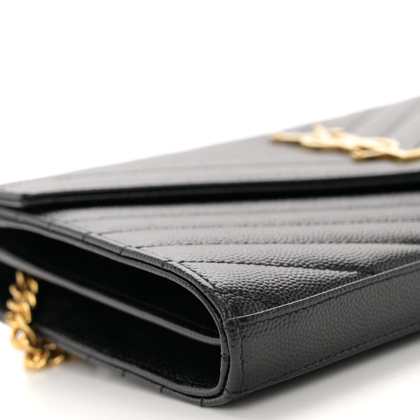 Grain De Poudre Matelasse Chevron Monogram Chain Wallet Black