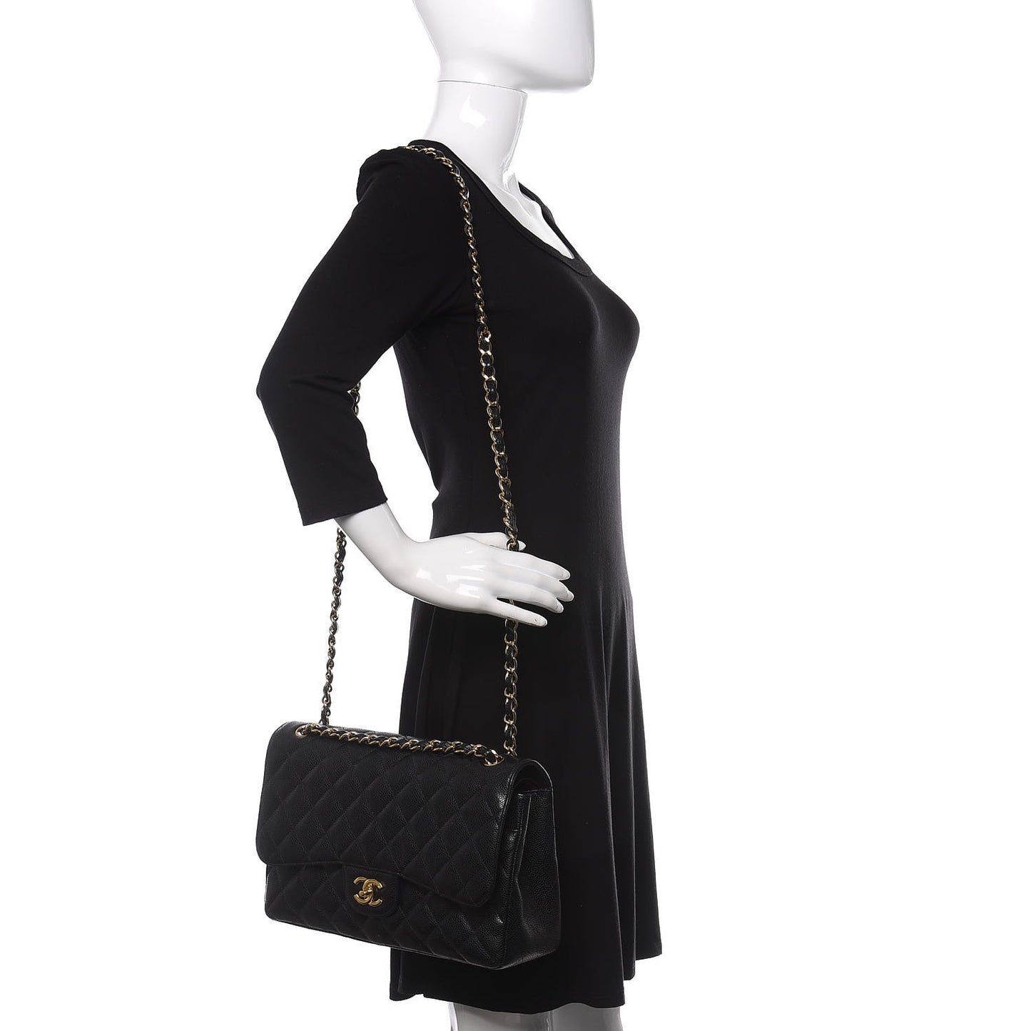 Caviar Quilted Jumbo Double Flap Black