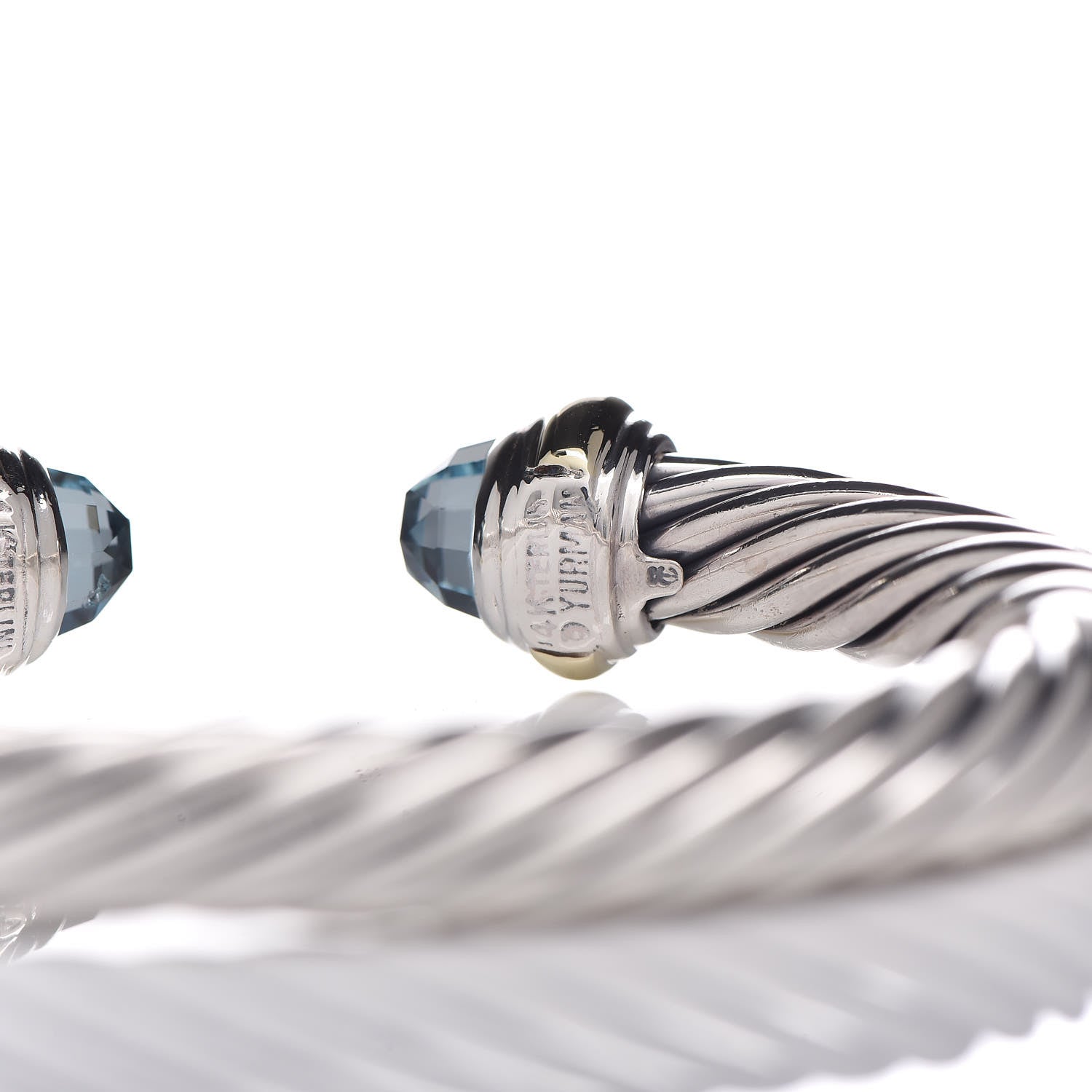 David Yurman Sterling Silver 14K Yellow Gold Blue Topaz 7mm Cable Classics Bracelet 5 of 6