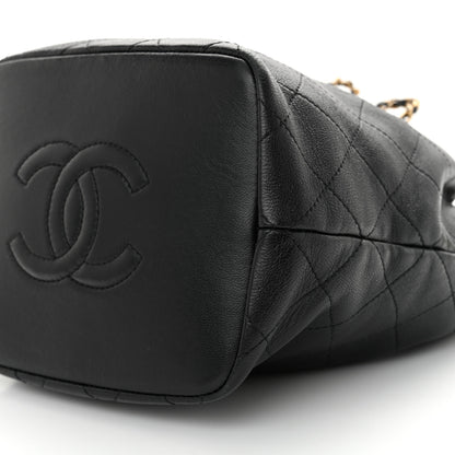 Chanel Lambskin Stitched Drawstring Bucket Bag Black 10 of 11