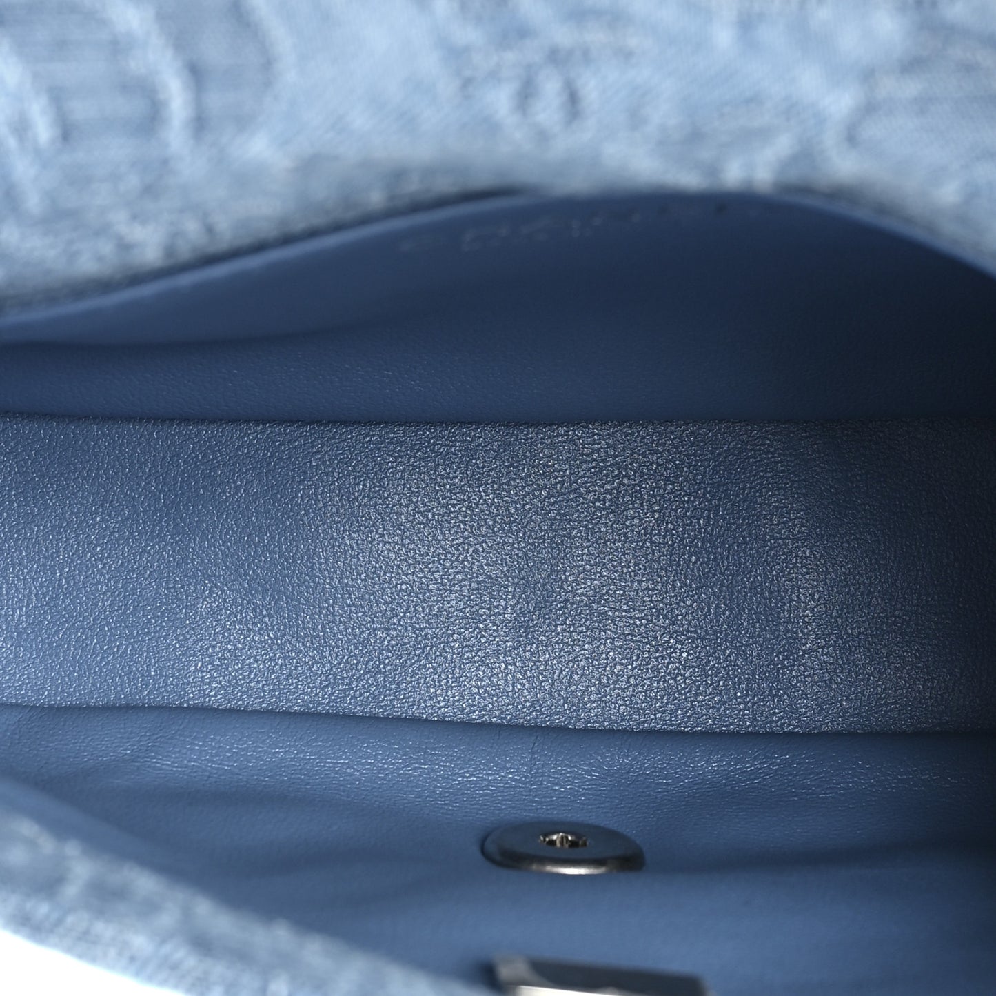 Denim Quilted Camellia Sweetheart Mini Flap Blue