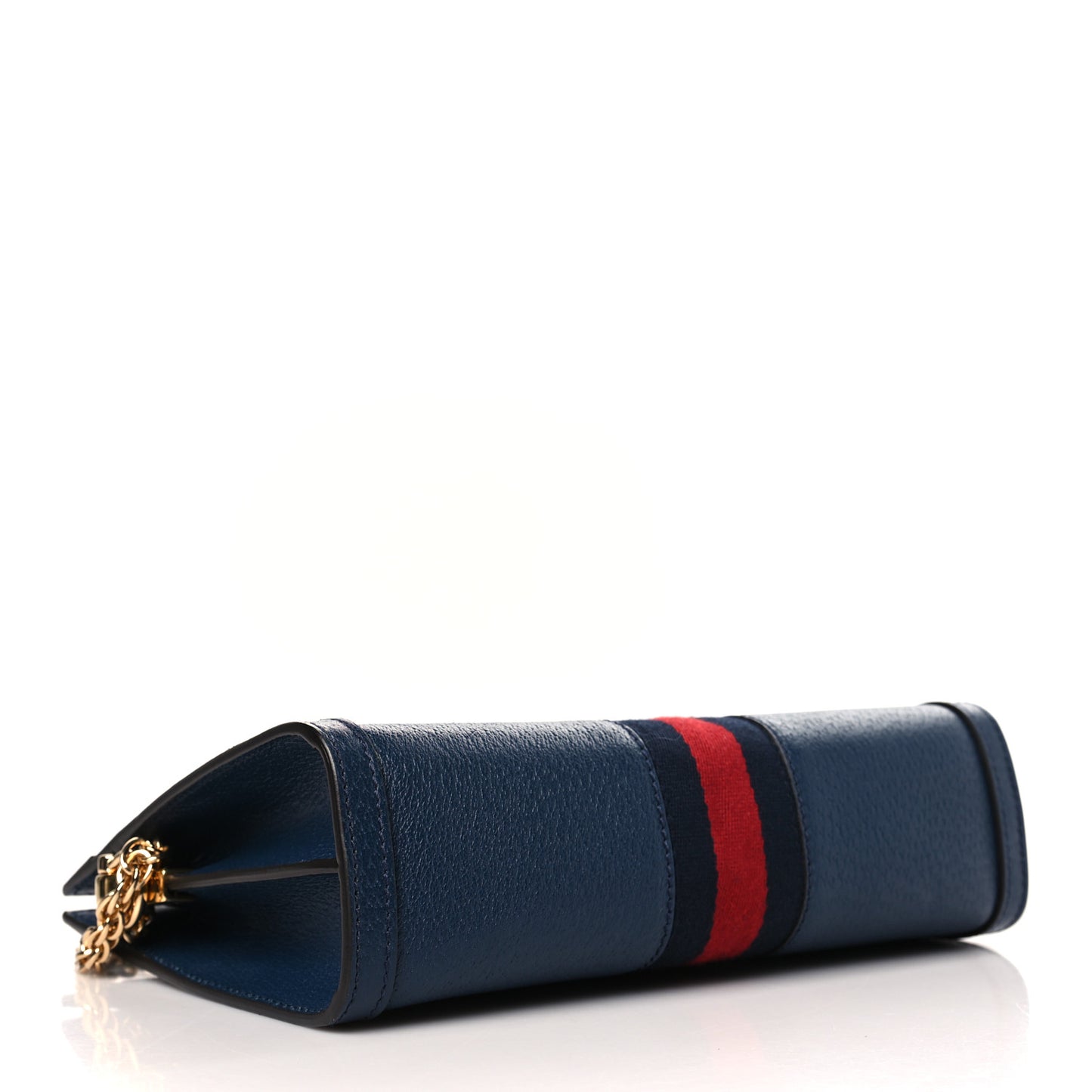 Textured Calfskin Web Small Ophidia Chain Shoulder Bag Blue Agata