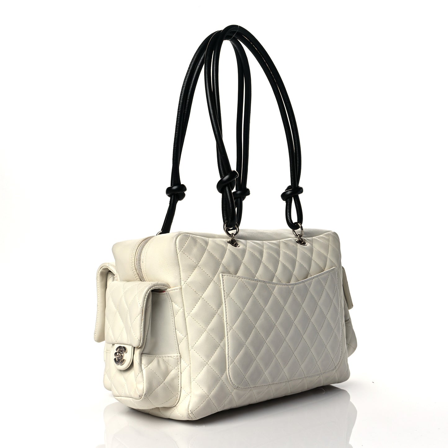 Calfskin Quilted Large Cambon Multipocket Reporter White