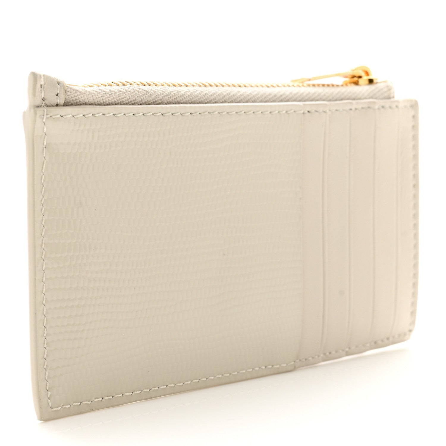 Saint Laurent Calfskin Lizard Embossed Monogram Fragments Zippered Card Case Crema Soft 3 of 7
