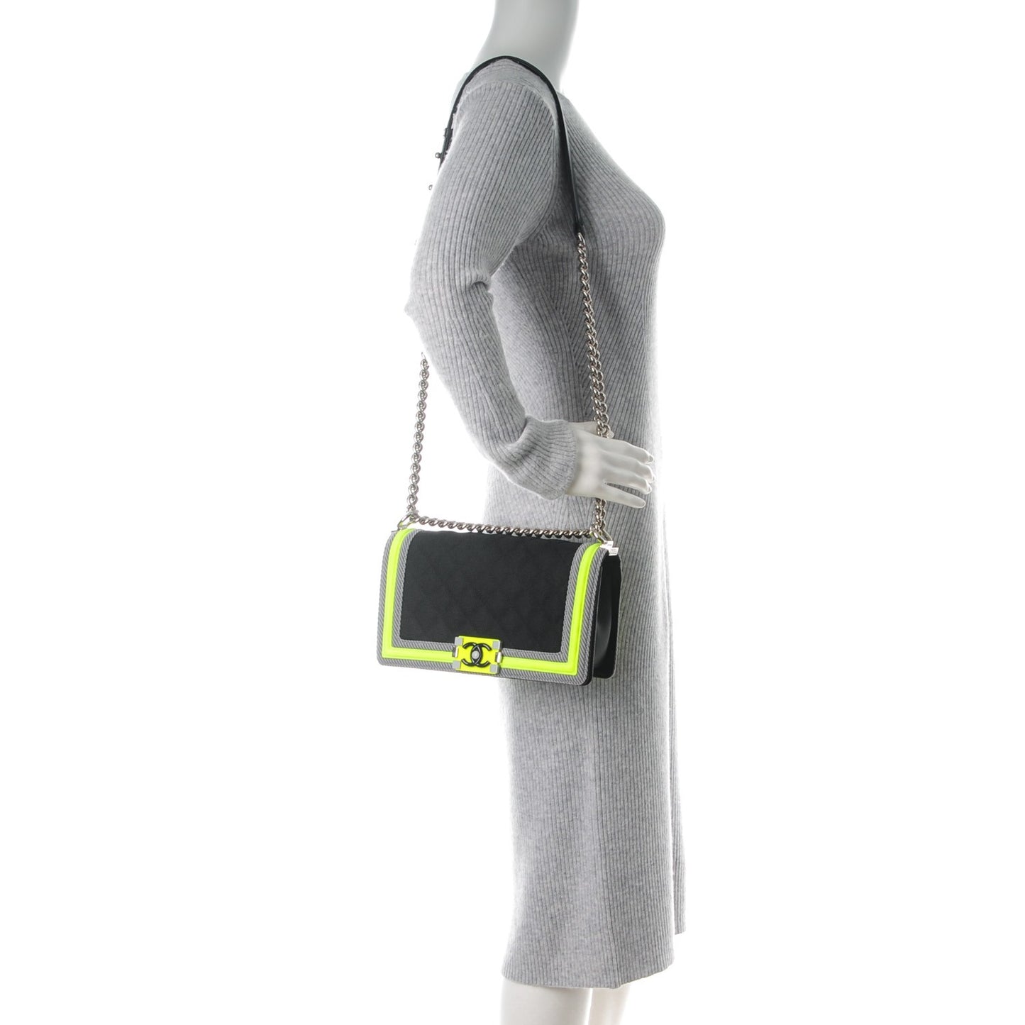 Canvas Quilted Medium Fluo Boy Flap Black Grey Yellow