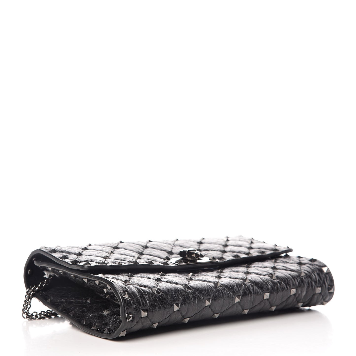 Craquele Nappa Rockstud Spike Wallet on Chain Black