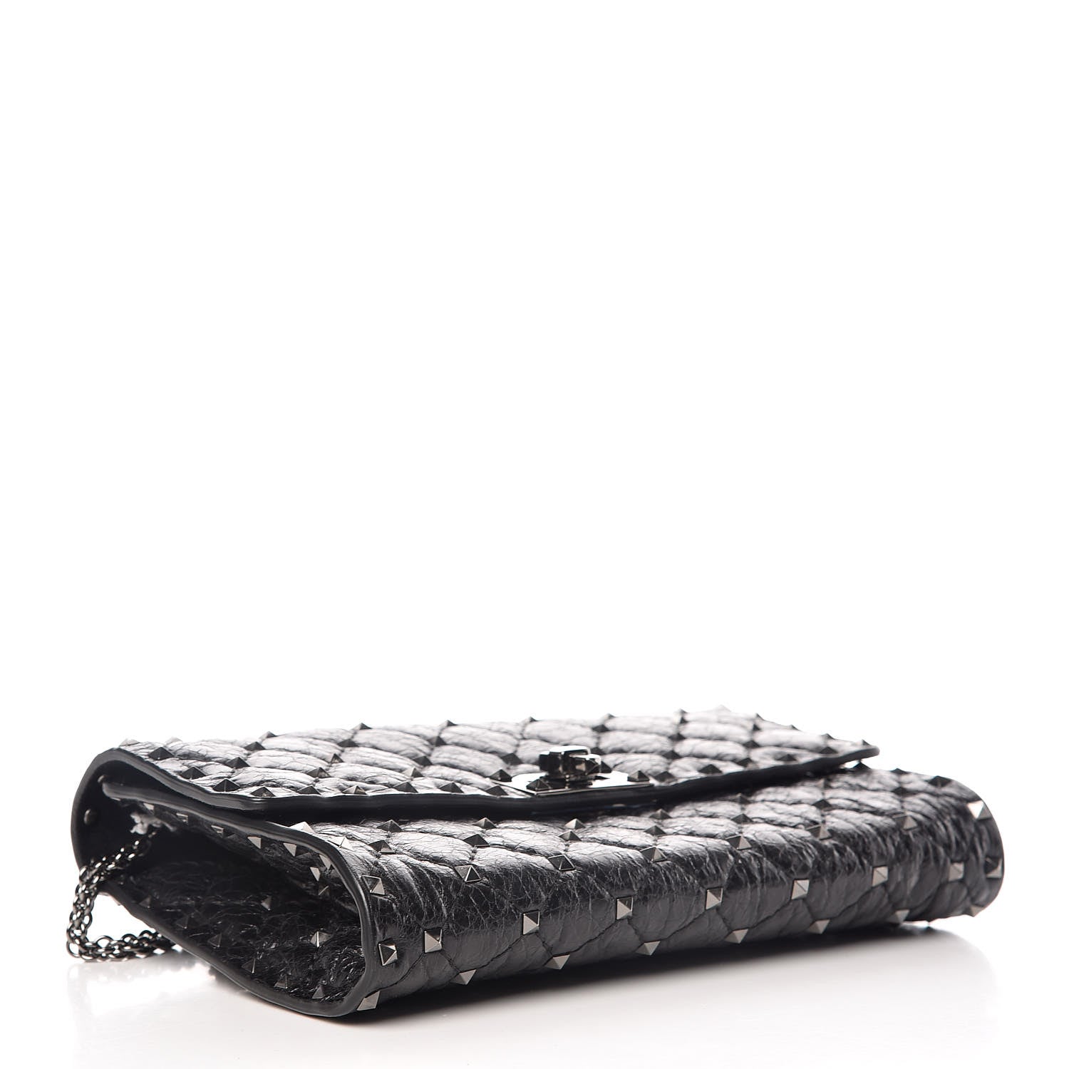 Valentino Garavani Craquele Nappa Rockstud Spike Wallet on Chain Black 4 of 8