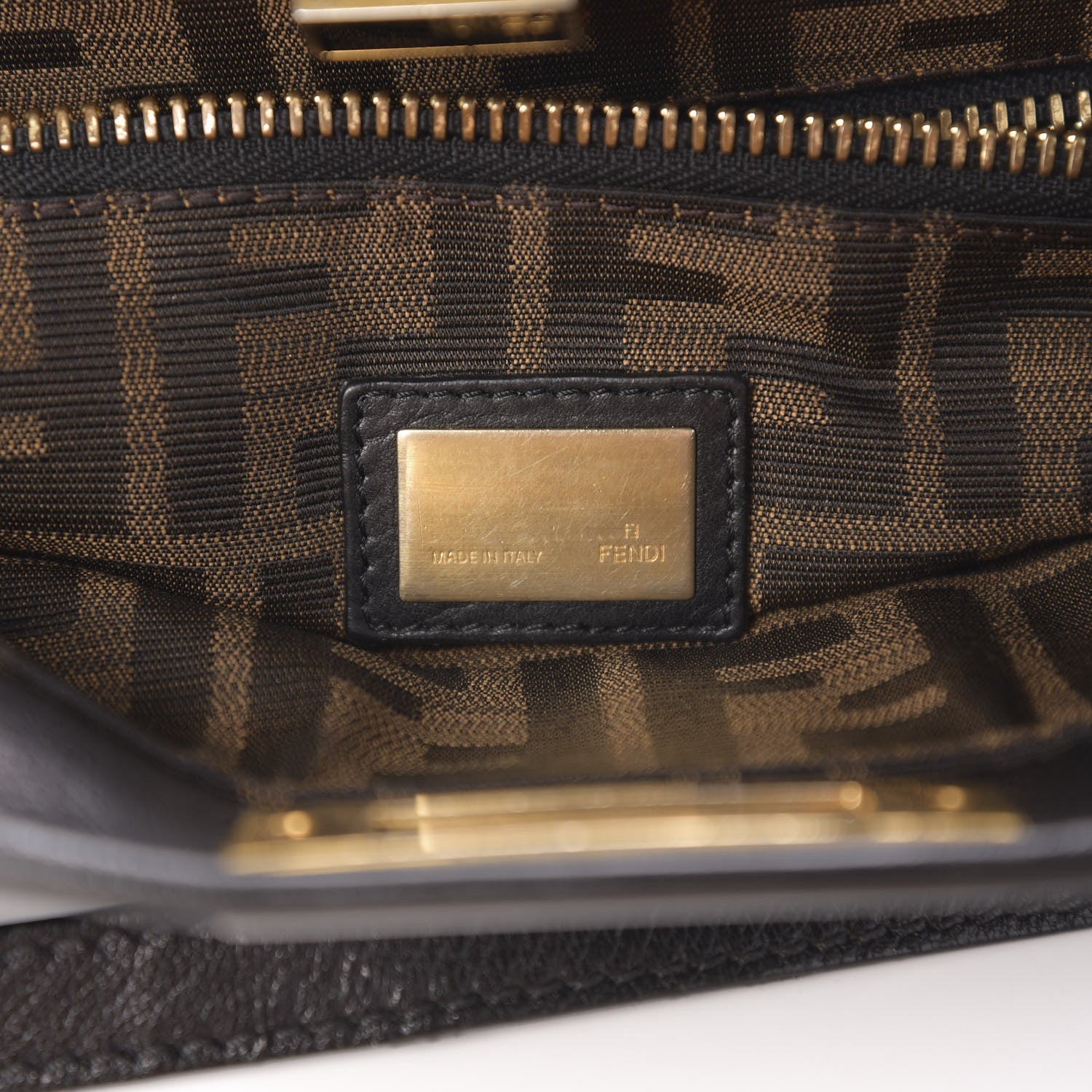Fendi Goatskin Zucca Medium Peekaboo Iconic Satchel Black Tobacco 7 of 10