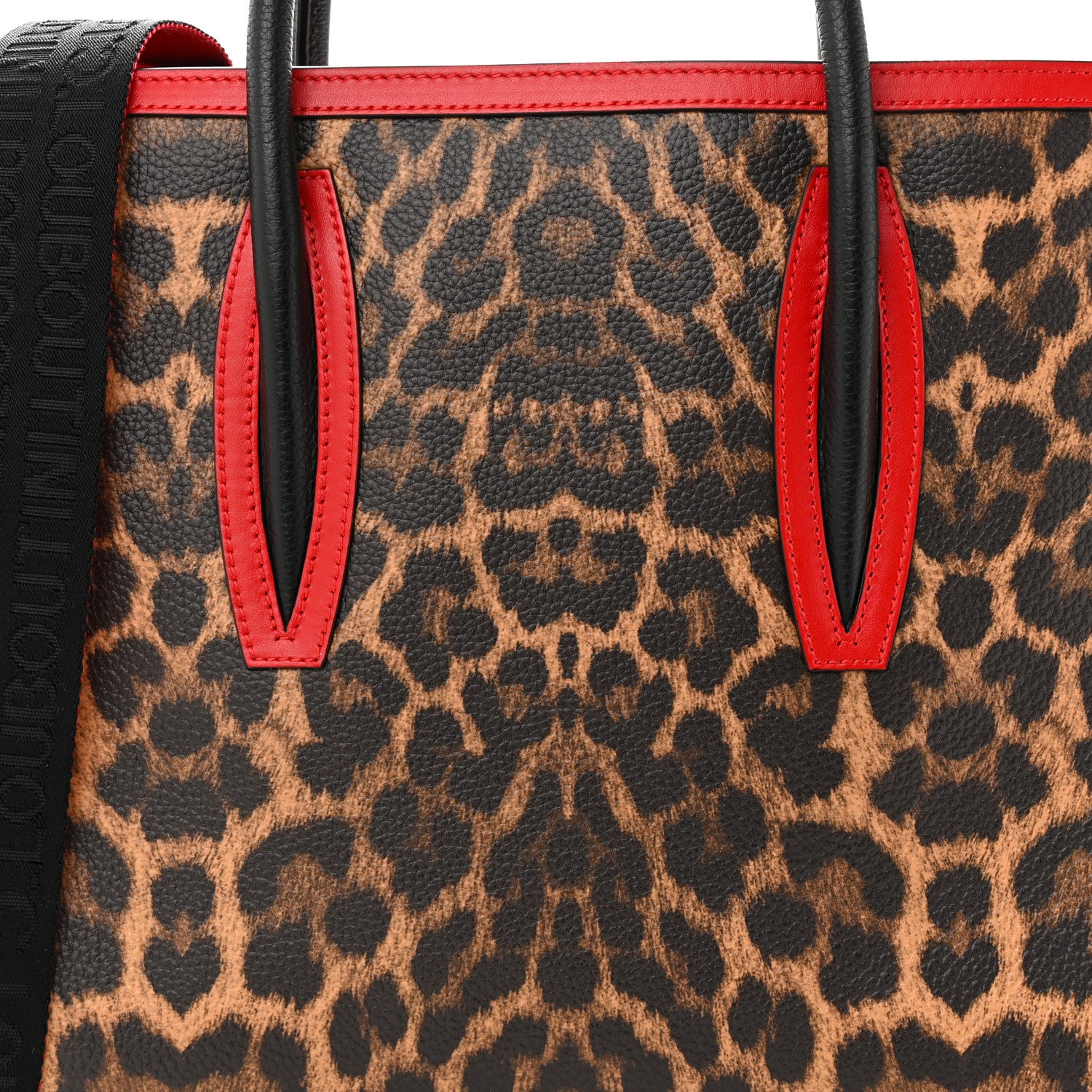 Christian Louboutin Calfskin Leopard Jacquard Spiked Medium Paloma Red Black 8 of 10
