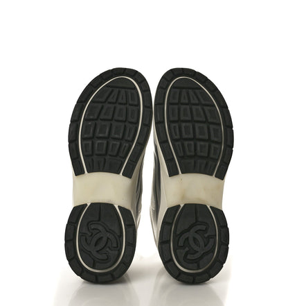 Chanel Fabric Laminated Calfskin Stretch CC Sneakers 38 White Gold Silver 5 of 6
