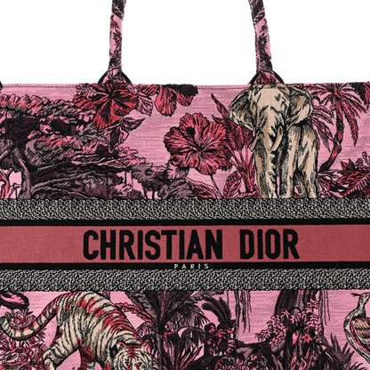Christian Dior Canvas Embroidered Large Toile de Jouy Voyage Book Tote Fuchsia Multicolor 7 of 11