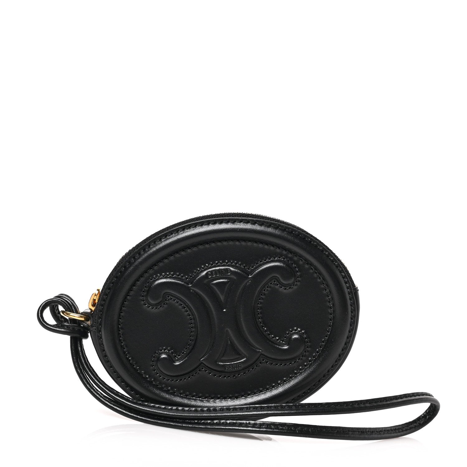 Celine Smooth Calfskin Triomphe Oval Wallet Black 1 of 6