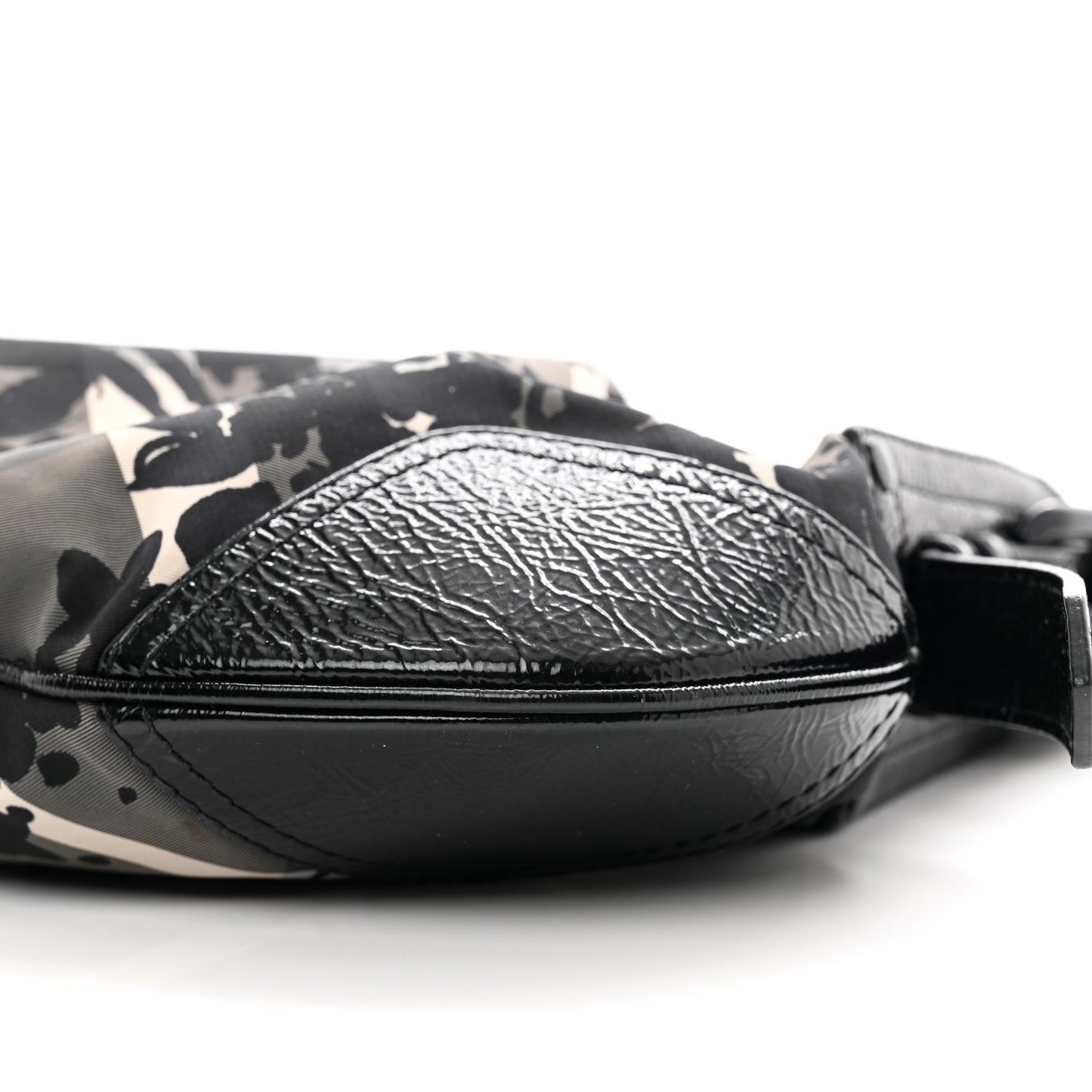 Patent Nylon Beat Check Floral Print Hobo Black