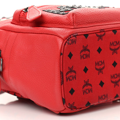 MCM Calfskin Studded Small Logo Backpack Red 8 of 14