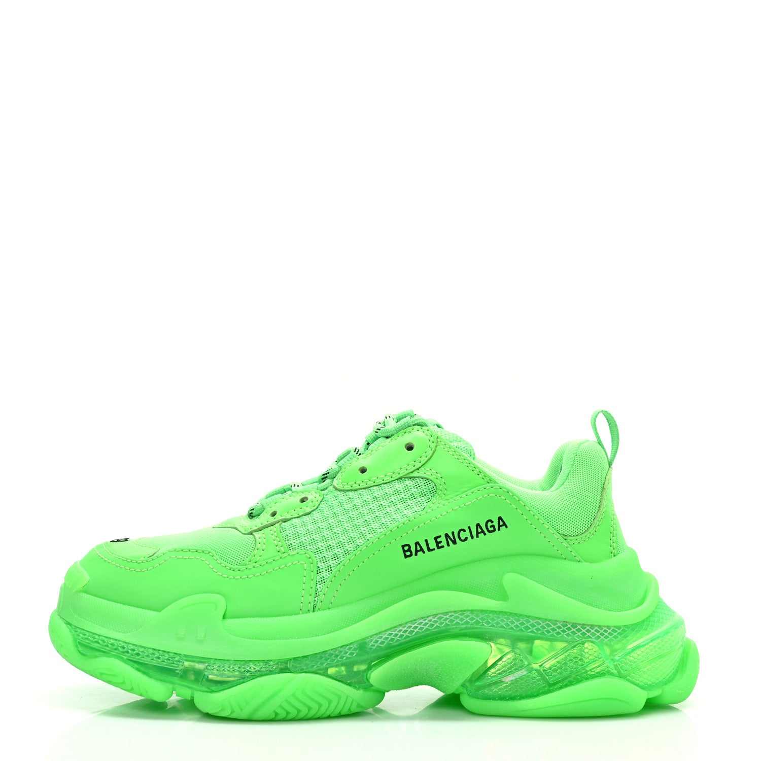 Balenciaga Fabric Mesh Clear Sole Womens Triple S Sneakers 39 Fluo Green 1 of 6